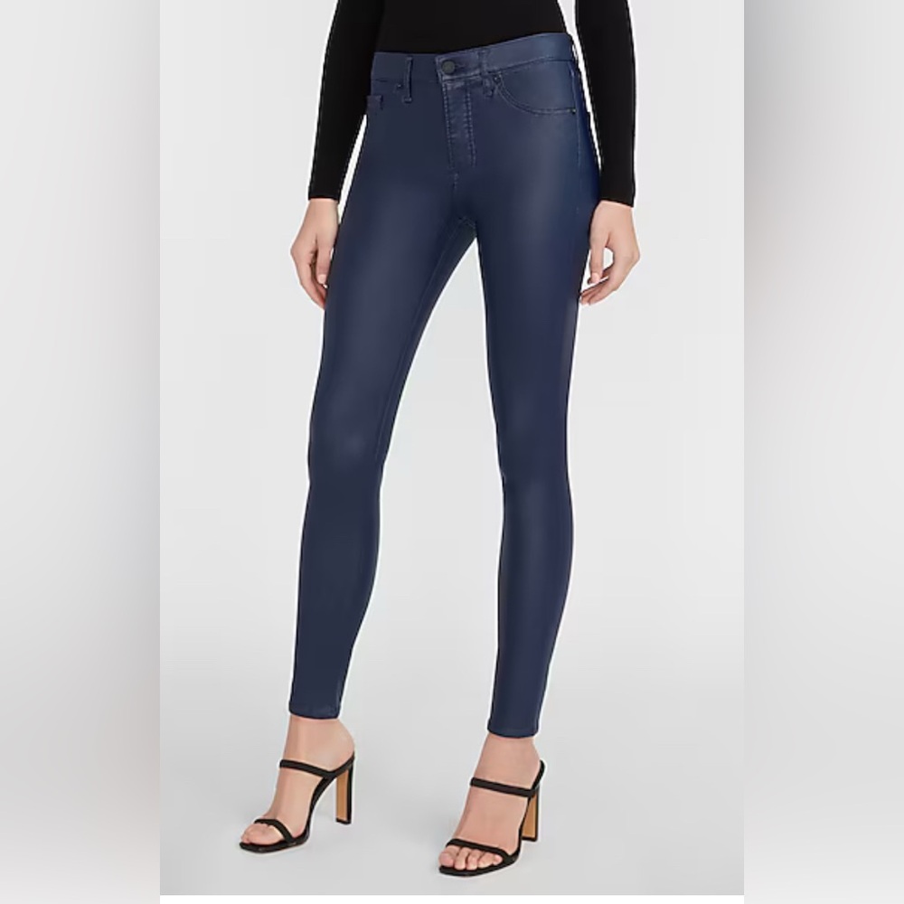 Mid Rise Coated Shiny Disco Blue Skinny Jeans Sz 2R